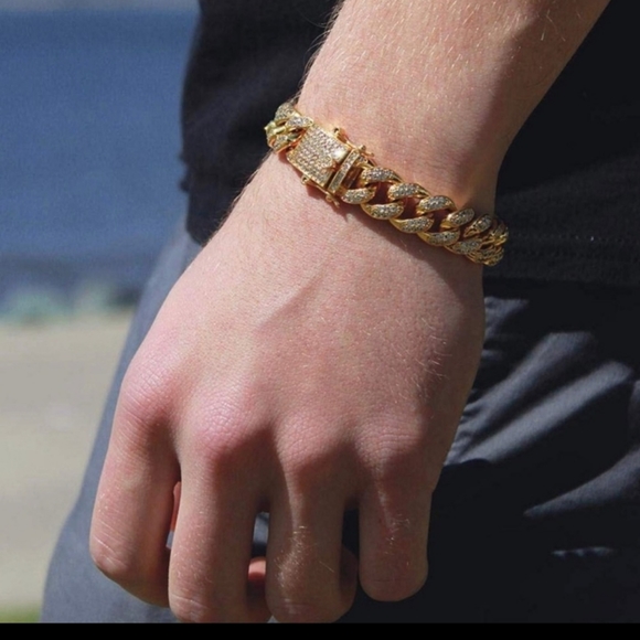 Men's cuban link bracelet miami diamond iced chain - Picture 4 of 6